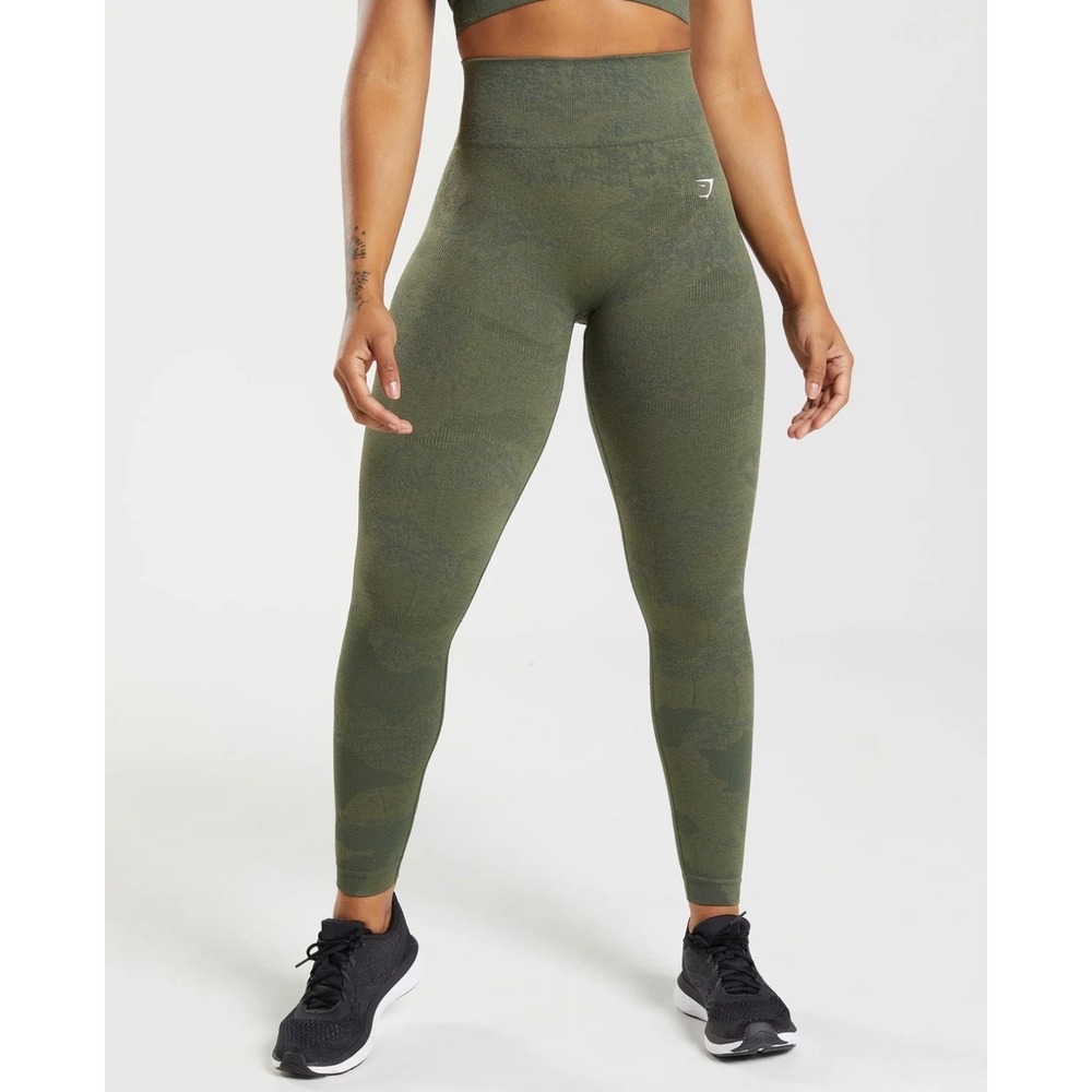 Gymshark Adapt Camo Seamless Leggings Forest Green High Waisted Activewear XS/S